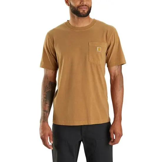 Men's Carhartt Relaxed Fit Lightweight Short-Sleeve Garment Dyed Pocket T-Shirt - 106252-Brn 1
