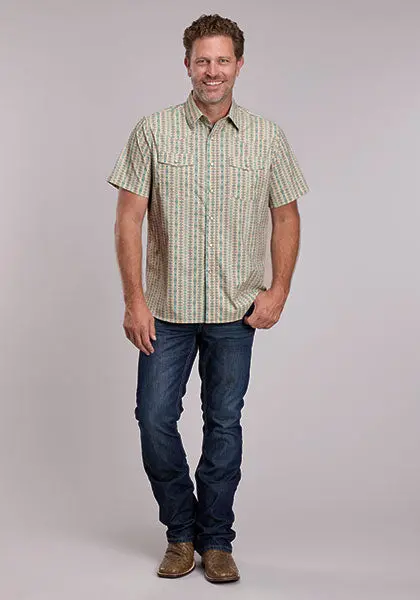 Men's Cinch Active Short Sleeve Vertical Aztec Print Shirt - 5104 Bu 1