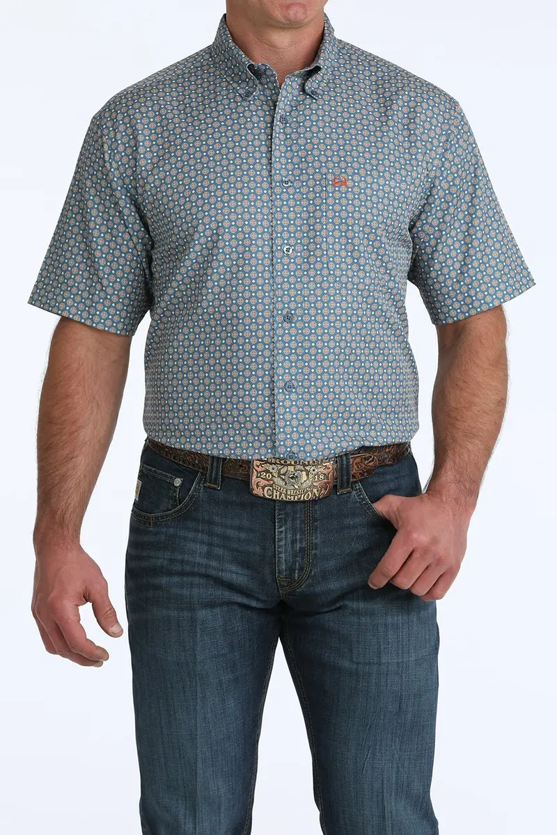 Men's Cinch Arenaflex Geometric Print Short Sleeve Shirt - Mtw1704165 1