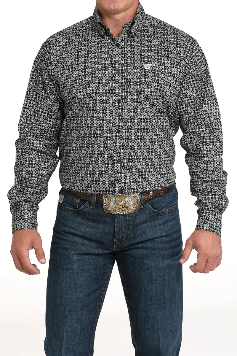 Men's Cinch Black Geo Print Long Sleeve Shirt - Mtw1105998 1
