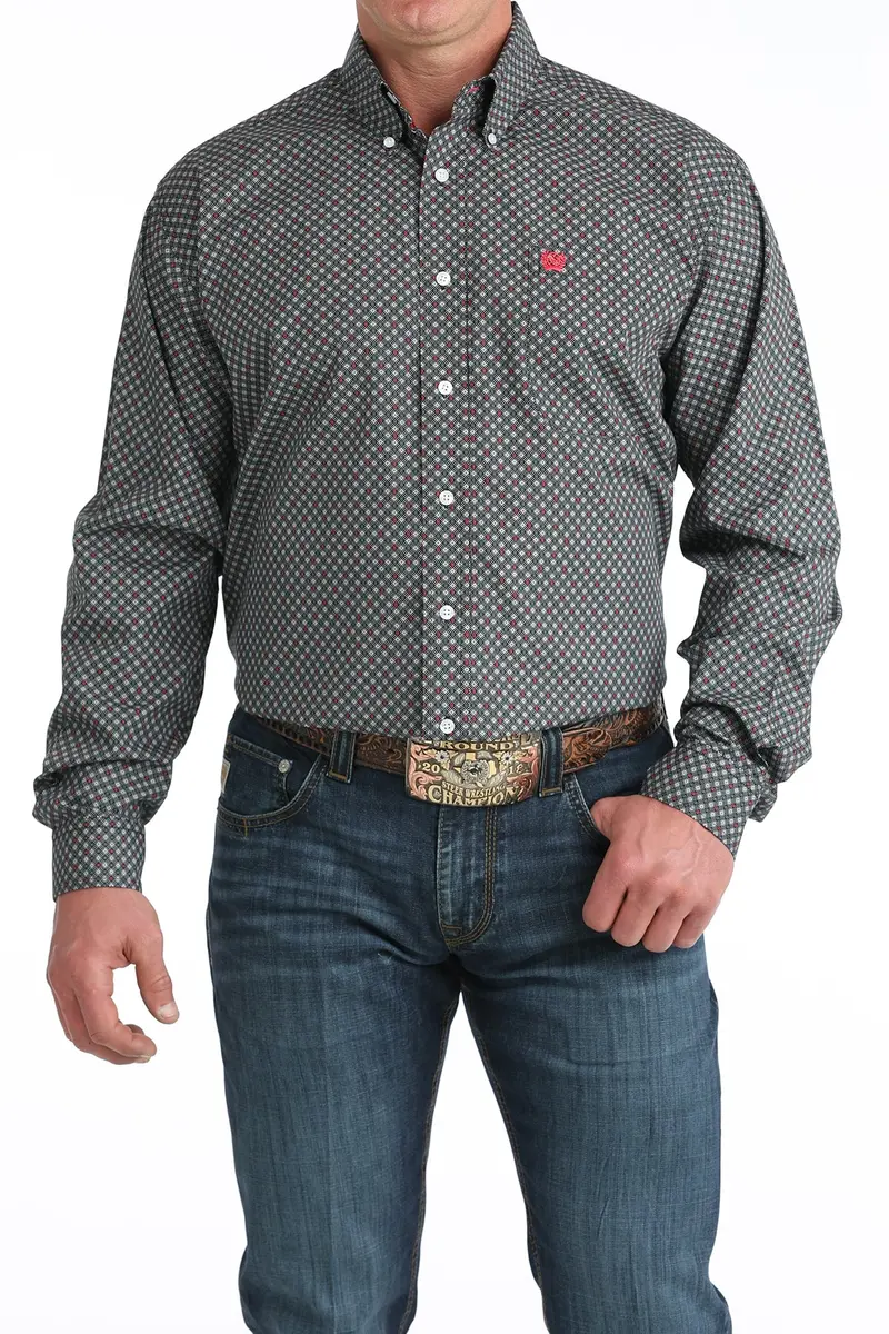 Men's Cinch Black Geo Print Long Sleeve Shirt - Mtw1106043 1