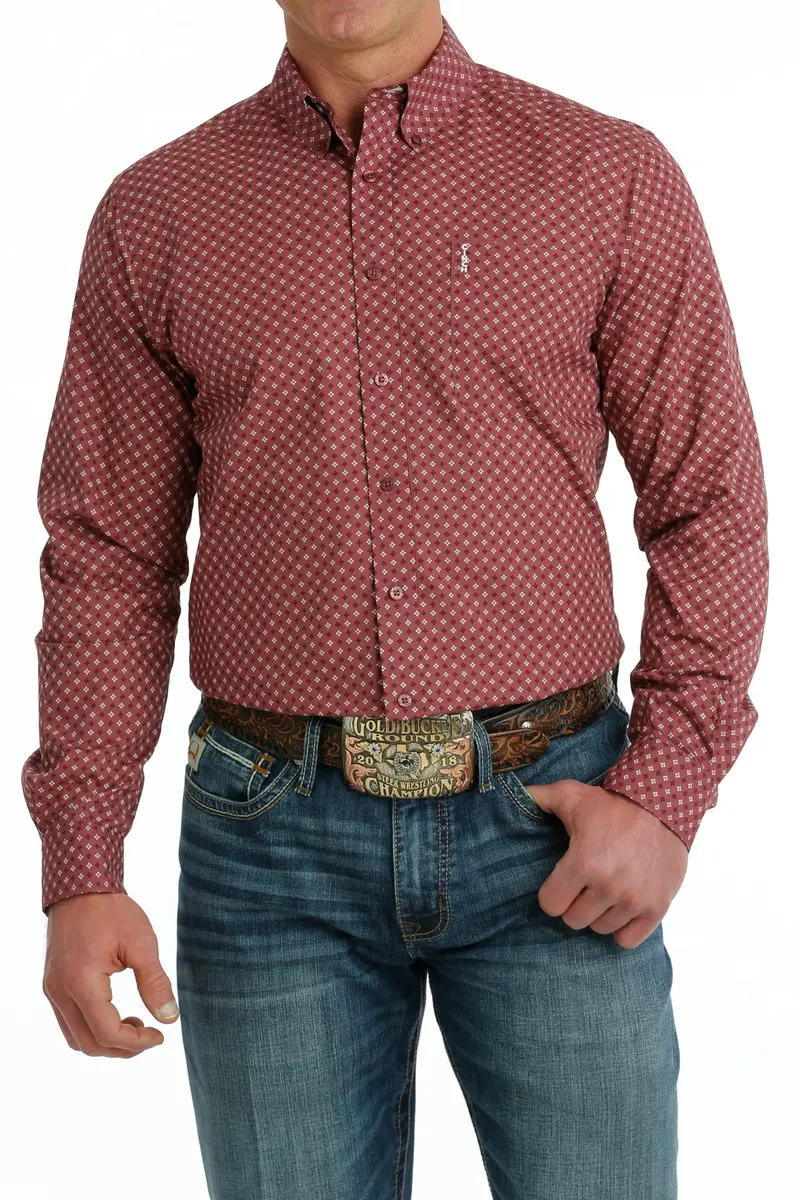 Men's Cinch Burgundy Long Sleeve Modern Fit Shirt - Mtw1347095 1