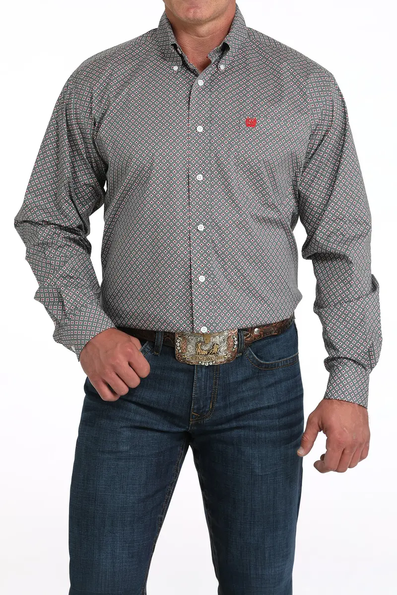 Men's Cinch Gray Printed Long Sleeve Shirt - Mtw1105985 1
