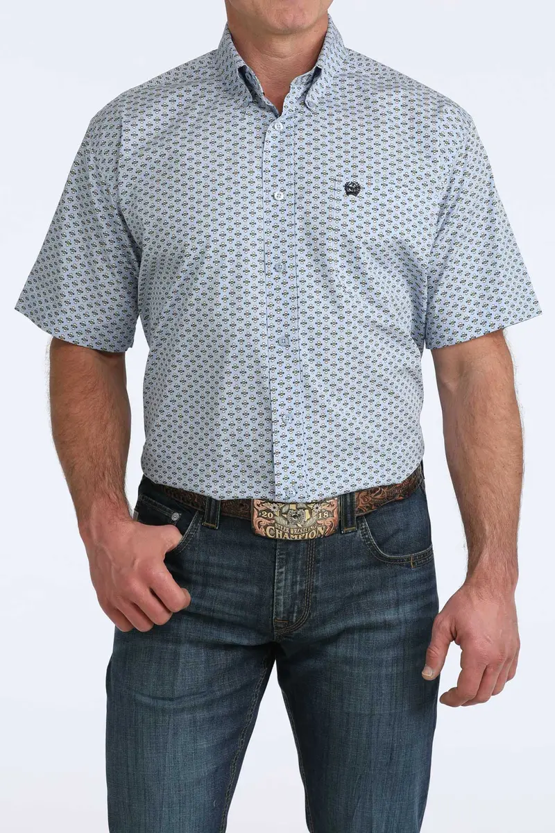 Men's Cinch Light Blue Print Short Sleeve Shirt - Mtw1111515 1