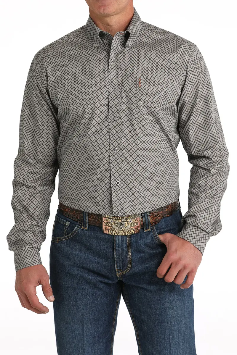 Men's Cinch Modern Fit Geo Print Grey Shirt - Mtw1347114 1
