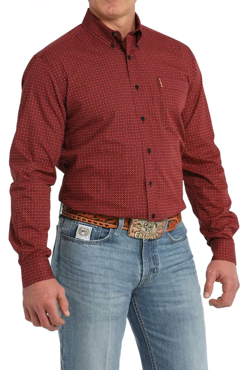 Men's Cinch Modern Fit Geometric Print Button-Down Western Shirt - Mtw1347118 1