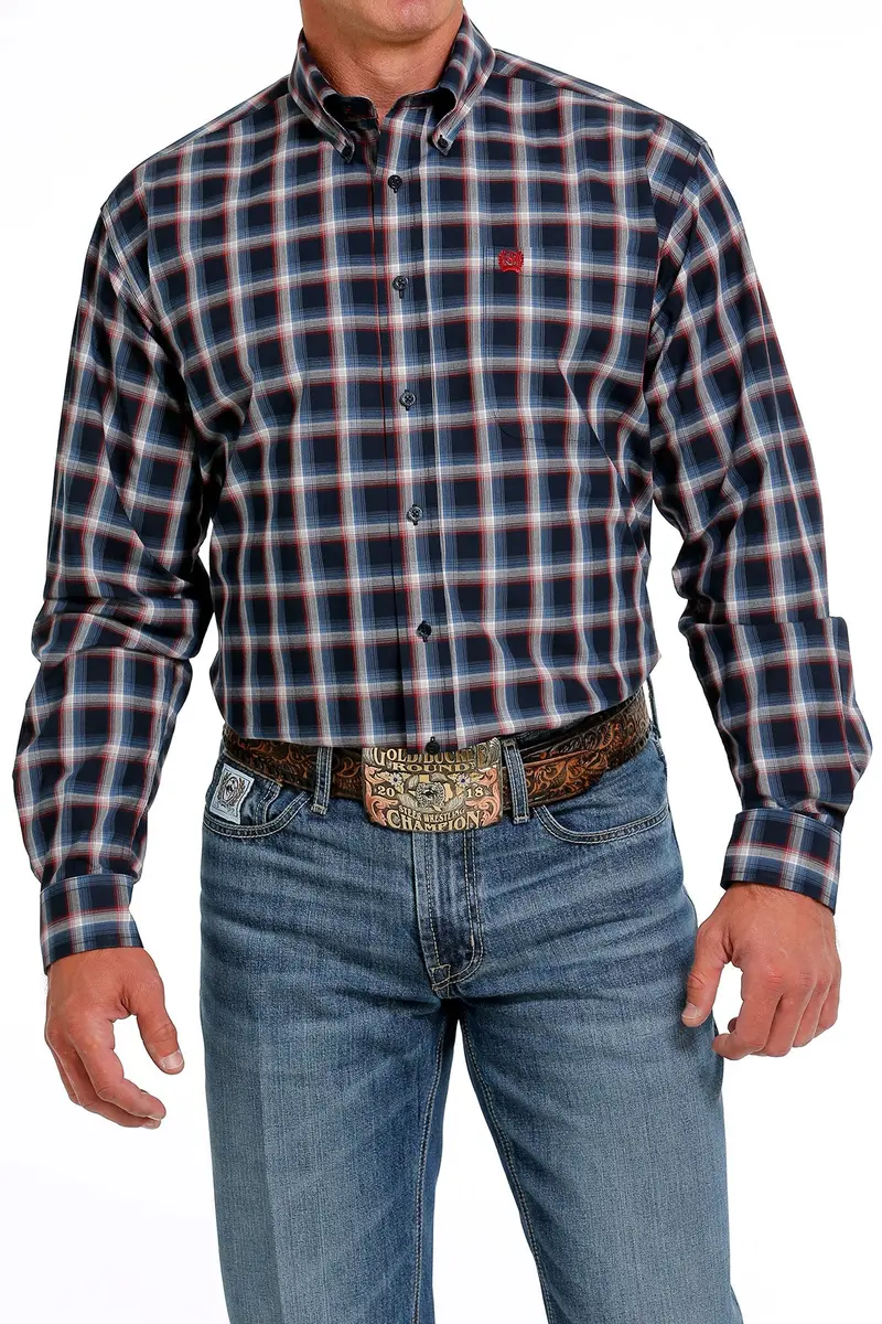 Men's Cinch Navy Plaid Long Sleeve Button Down Shirt - Mtw1105624 - Final Sale 1