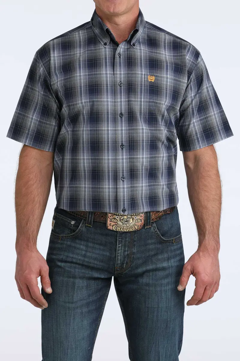 Men's Cinch Navy Plaid Short Sleeve Shirt - Mtw1111516 1