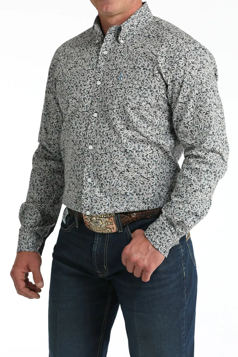 Men's Cinch Royal Blue Paisley Long Sleeve Modern Fit Shirt - Mtw1347144 1