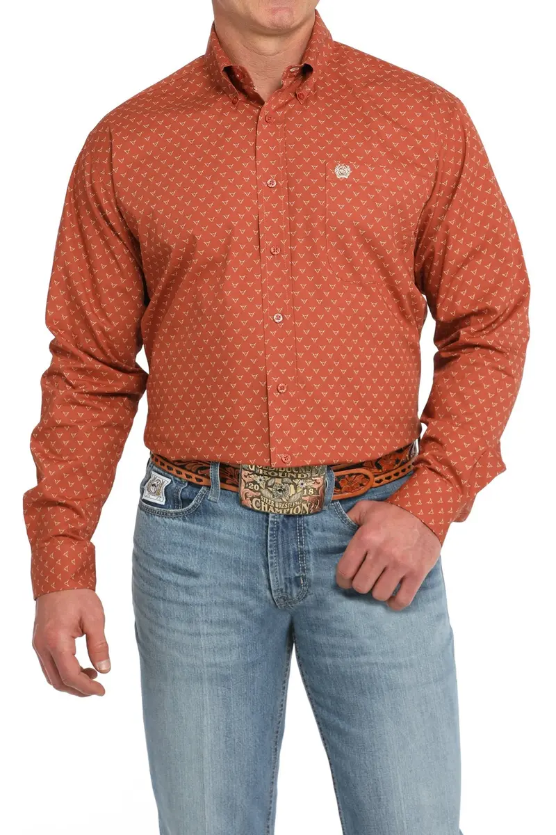 Men's Cinch Steer Print Orange Button-Down Western Shirt - Mtw1105847 - Final Sale 1