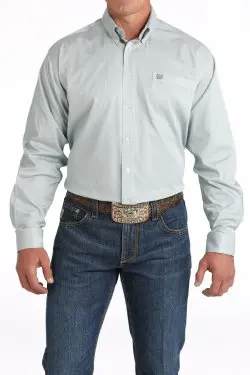 Men's Cinch Tencel™ Micro-Stripe Print Button-Down Western Shirt In Green/White - Mtw1105814 1