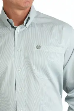 Men's Cinch Tencel™ Micro-Stripe Print Button-Down Western Shirt In Green/White - Mtw1105814 2