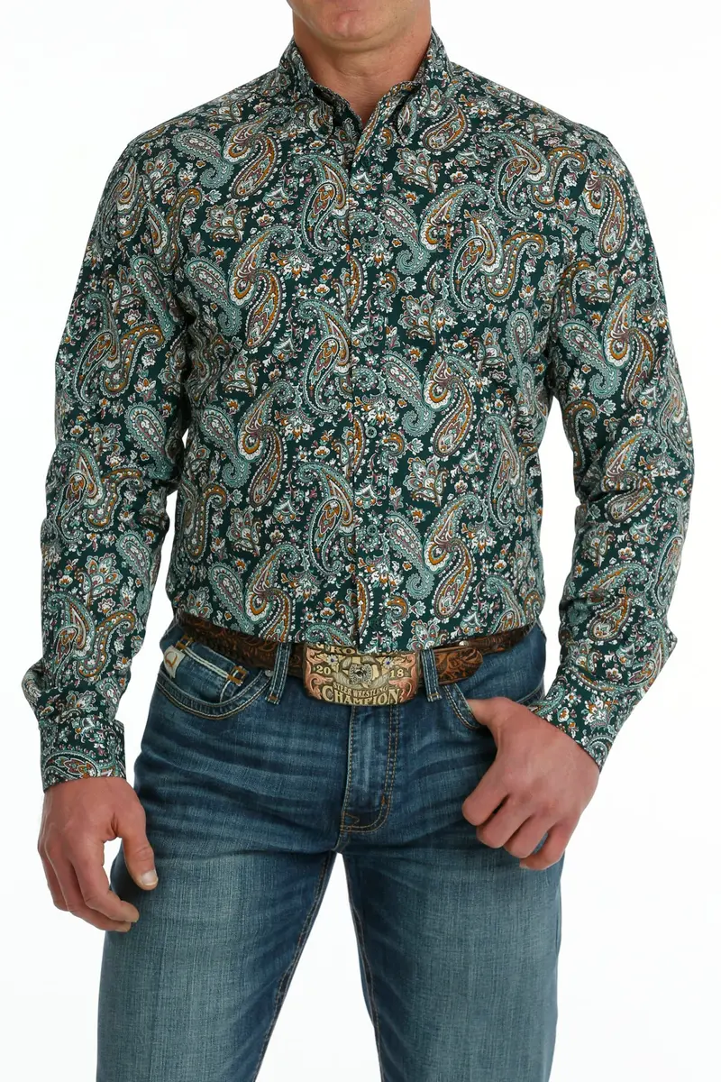 Men's Cinch Turquoise Paisley Modern Fit Long Sleeve Button Down Shirt - Mtw1347096 - Final Sale 1