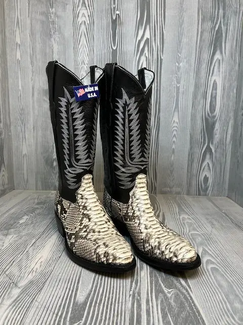 Men's Cowtown Natural Python With 13" Black Cowhide Top Western Boots - 808 1