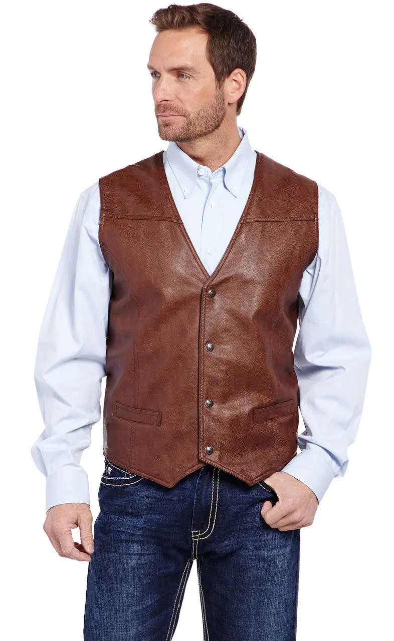 Men's Cripple Creek Faux Leather Snap Front Vest With Flannel Lining - Cw1239 1