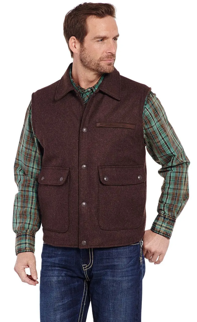 Men's Cripple Creek Wool Melton Heather Chocolate Vest - Cr38566 1