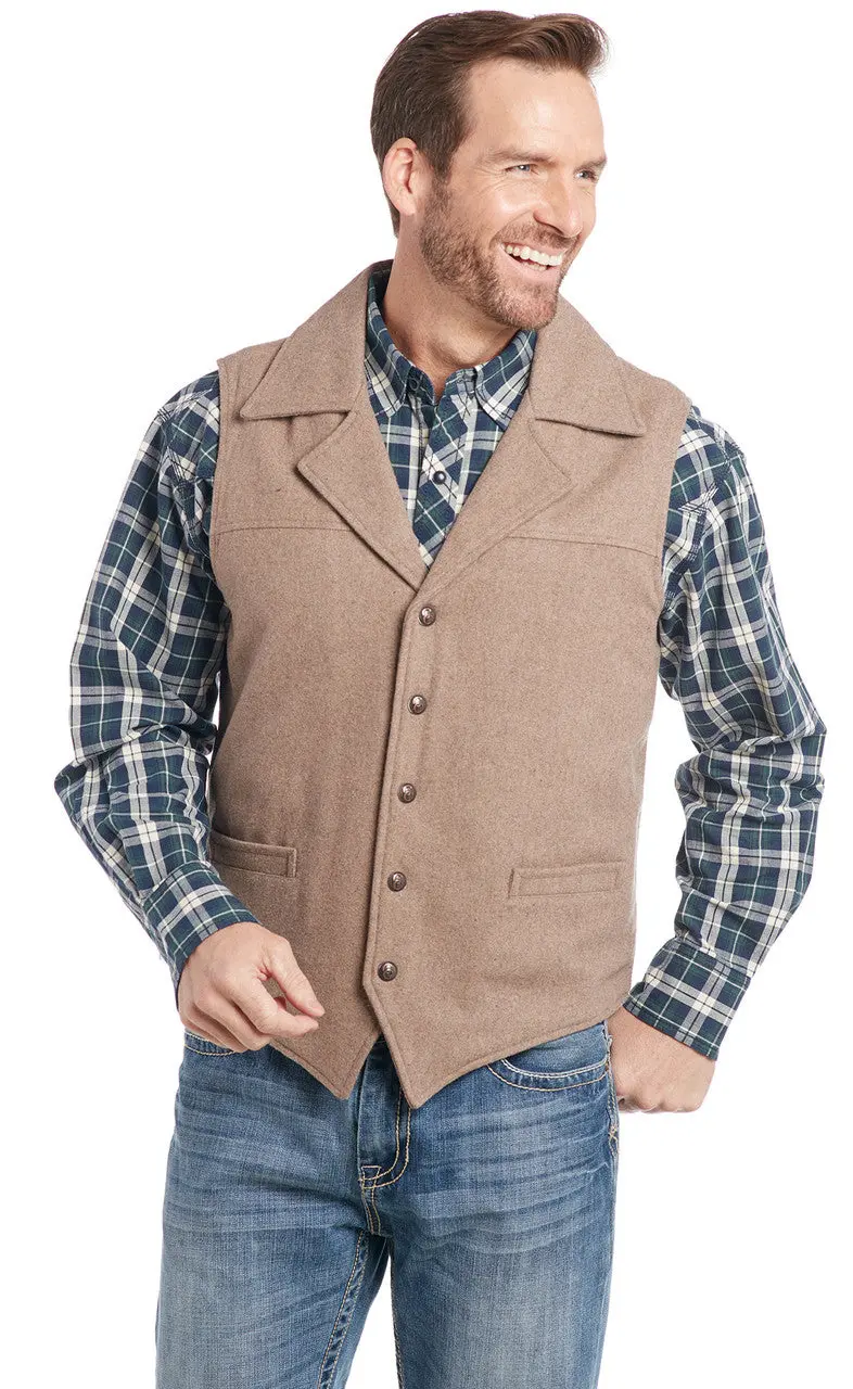 Men's Cripple Creek Wool Melton Snap Front Heather Oatmeal Collared Vest - Cr39066 1