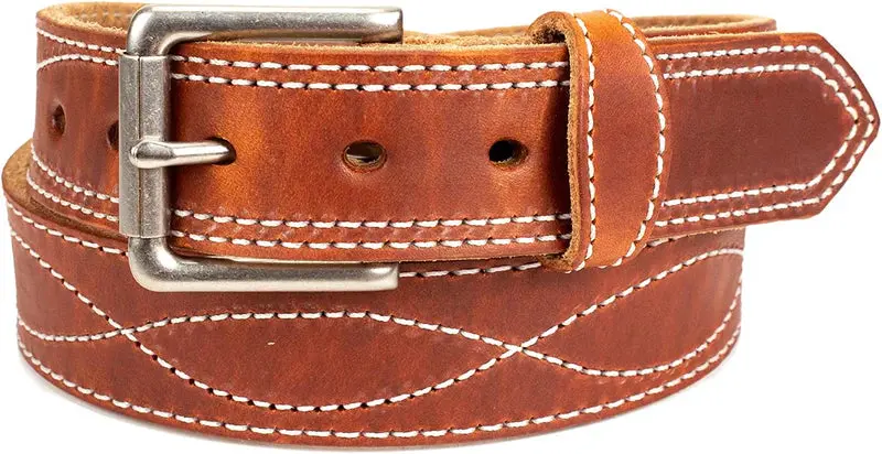 Men's Gingerich Light Brown Figure-8 Stitched Leather Belt - 8019-37 1