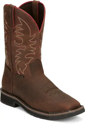 Men's Justin Driller Pecan Brown Steel Toe Waterproof Work Boot - Se3117 1