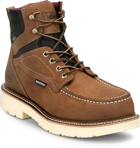 Men's Justin Garren Brown Cowhide 6" Wp Lace Up Moc Steel Toe - Hw687 1