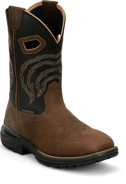 Men's Justin Slickline Brown Water Buffalo Waterproof Soft Toe Work Boot - Wr4142 1