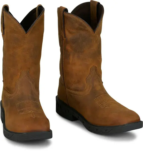 Men's Justin Trencher Brown Water Buffalo Water Proof Work Boot - Pd4066 1
