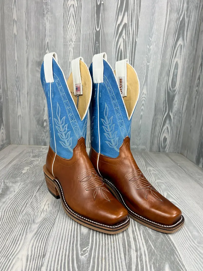 Men's Olathe Tan Horsebutt With 12" Blue Barcelona Tops 1