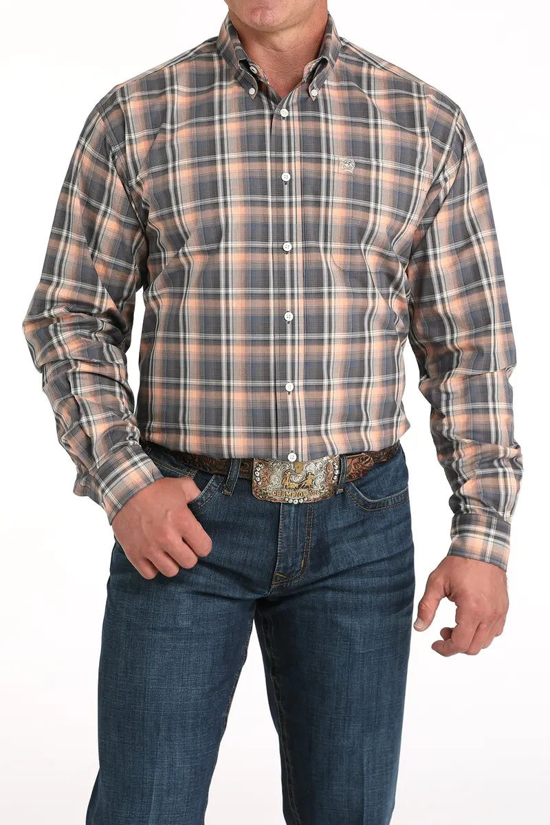 Men's Plaid Print Button-Down Western Shirt - Mtw1105965 1