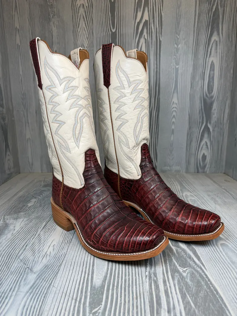 Men's Rios Of Mercedes Black Cherry Pull - Up Caiman Belly With 13" Shell Kidskin Tops - Style 128 1