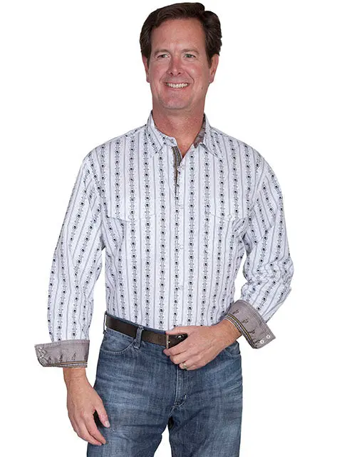 Men's Scully Skull Strip Long Sleeve Snap Shirt In White - Ps-093 1