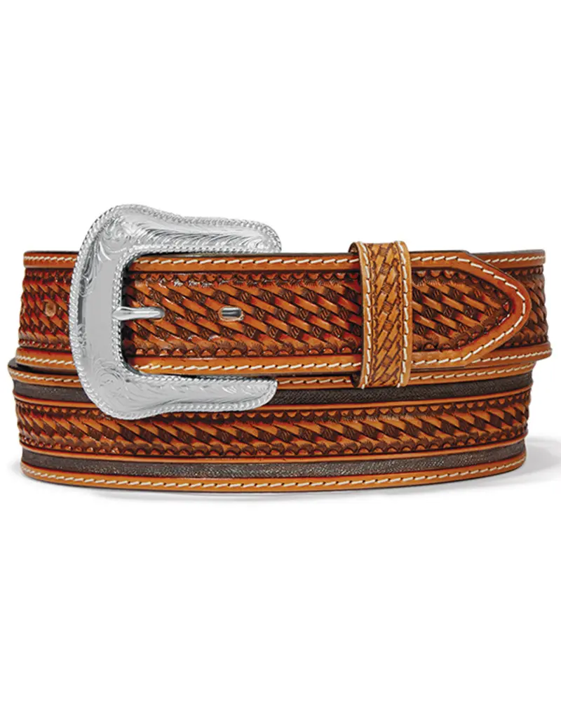 Men's Tony Lama Men's Ringo Tan Basketweave Studded Leather Belt - C42764 1
