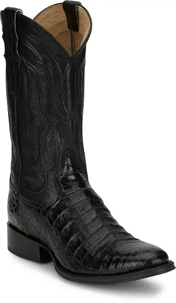 Men's Tony Lama Tremaine Black Caiman Belly With 12" Black Goat Top - Dr5261 1