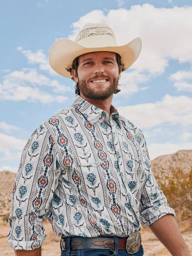 Men's Wrangler Checotah® Long Sleeve Western Snap Printed Shirt - 112374908 1