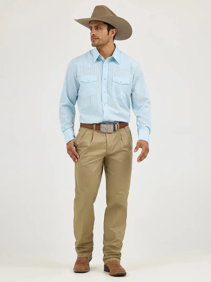 Men's Wrangler Long Sleeve Western Snap Dobby Stripe Shirt - 75222Bl 1