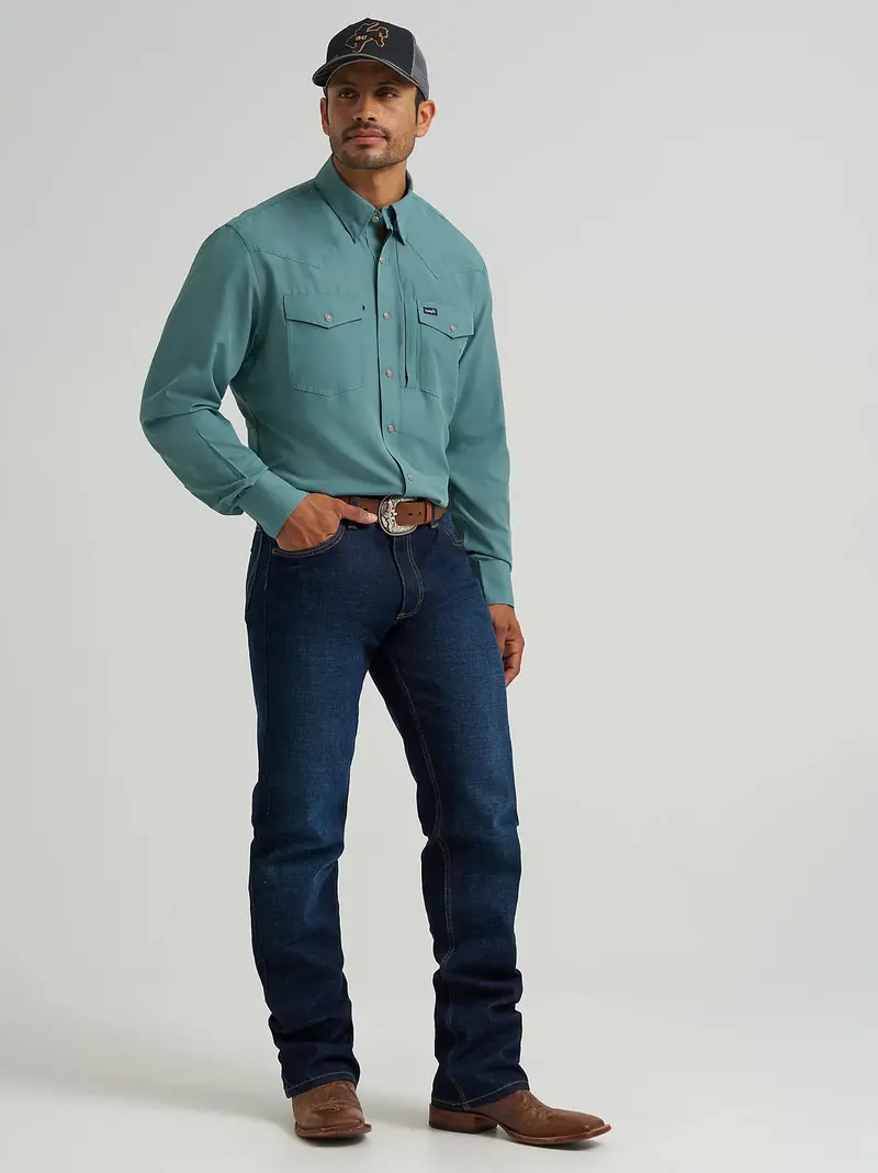 Men's Wrangler Performance Pine Snap Long Sleeve Solid Shirt - 112368052 1
