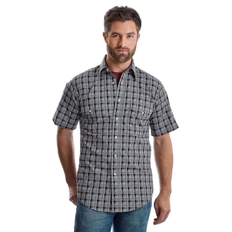 Mens Wrangler Wrinkle Resist Short Sleeve Short - Black/Grey 1