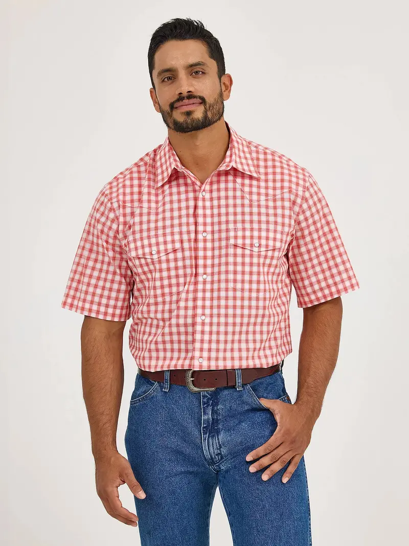 Men's Wrangler Wrinkle Resist Short Sleeve Western Snap Plaid Shirt - 112365851 1