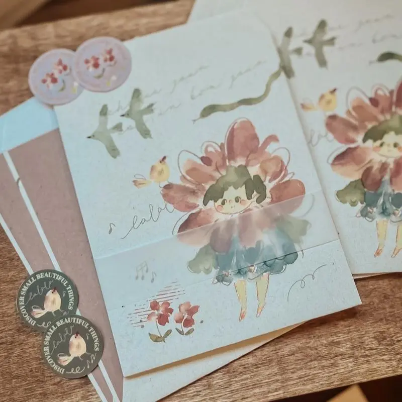 Meow Illustration - Envelopes - Flower Girl Peach 1