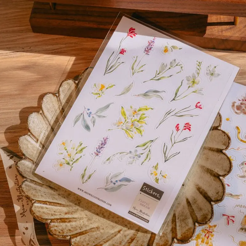 Meow Illustration - Planner Sticker - Floral Dream (Pet) 1