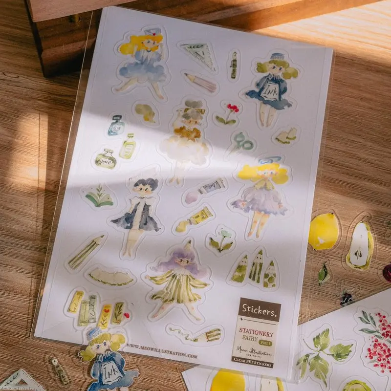 Meow Illustration - Planner Sticker - Green Stationery Fairy (Pet) 1