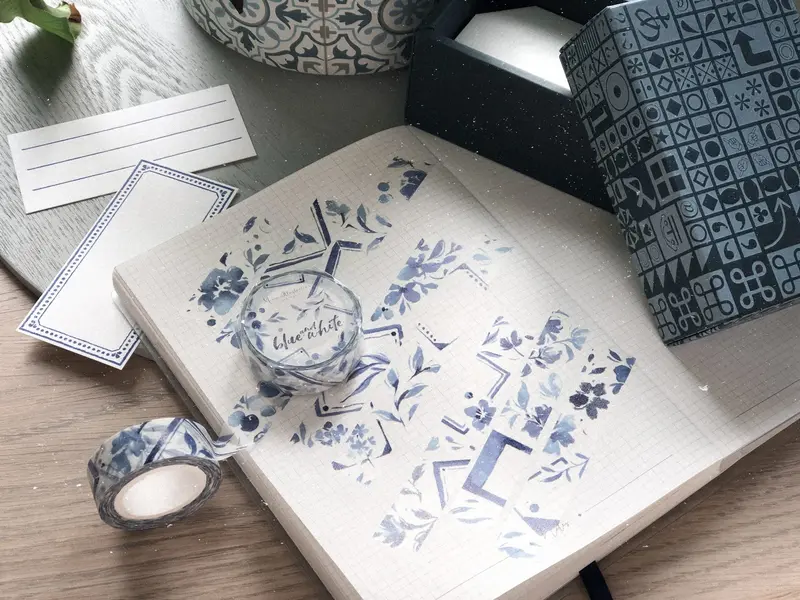 Meow Illustration - Washi Tape - Blue And White 1