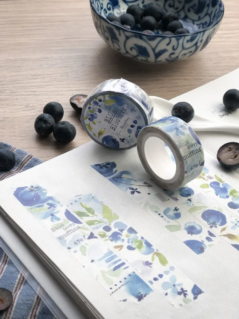 Meow Illustration - Washi Tape - Blue Blueberry 1