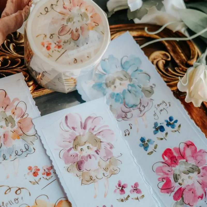 Meow Illustration - Washi Tape - Flower Girls Rose Gold Foil 1