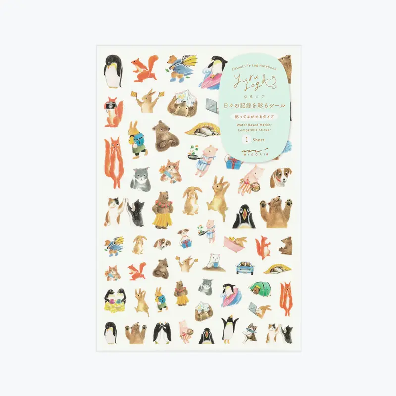 Midori - Planner Sticker - Yuru Log - Animals (1 Sheet) 1