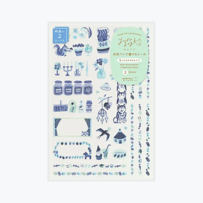 Midori - Planner Sticker - Yuru Log - Blue Nordic (2 Sheets) 1