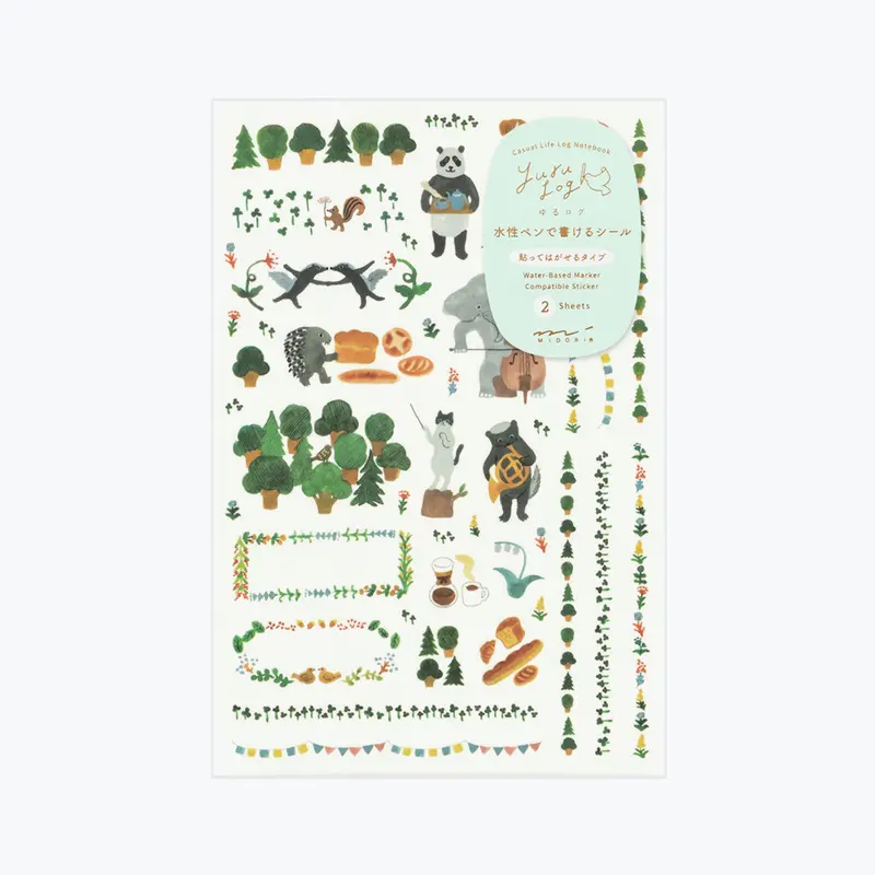 Midori - Planner Sticker - Yuru Log - Forest Animals (2 Sheets) 1