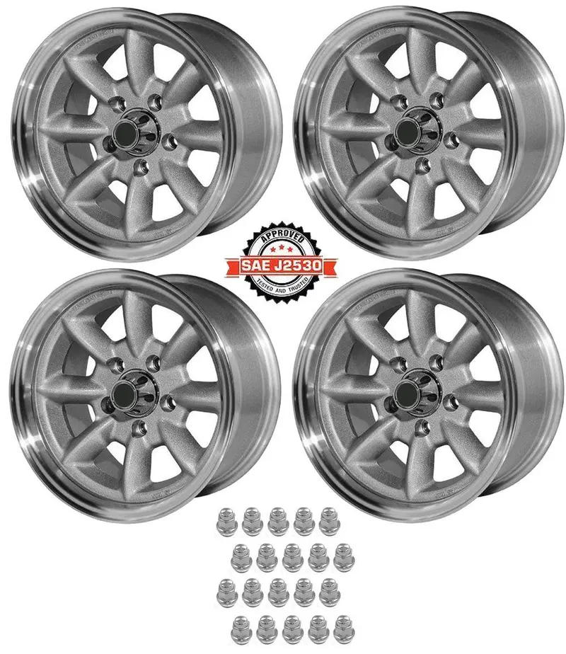 Minilite Style Wheel, 17X8" Satin Aluminum, Set Of 4 With Lug Nuts, 1968-74 Amc Javelin, Amx - Drop Ships In Approx. 1-4 Weeks 1