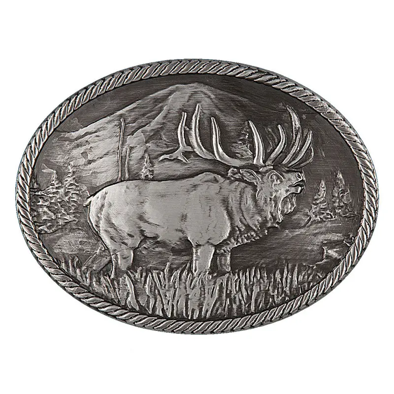 Montana Silversmiths Gunmetal Outdoor Series Wild Elk Carved Buckle - 25610Ema 1