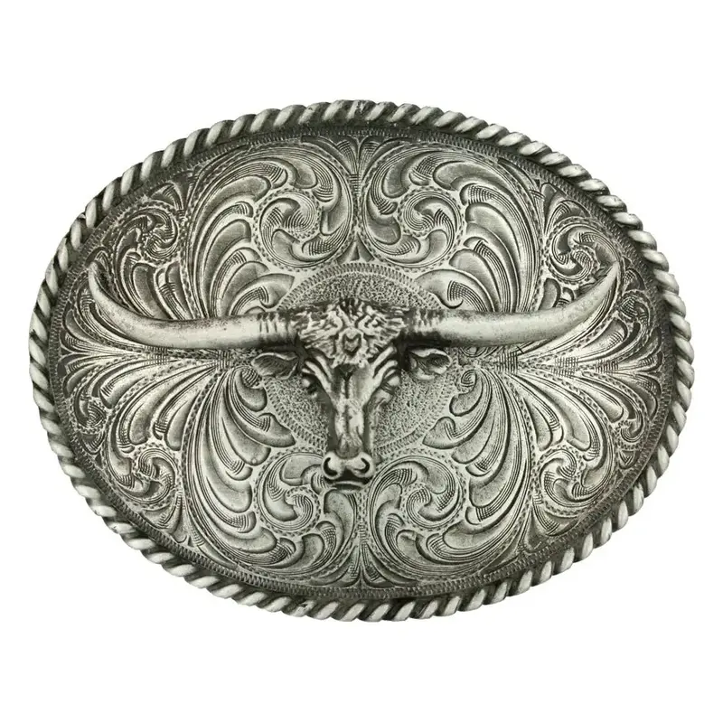 Montana Silversmiths Oval Longhorn Classic Antiqued Attitude Belt Buckle - 61028 1
