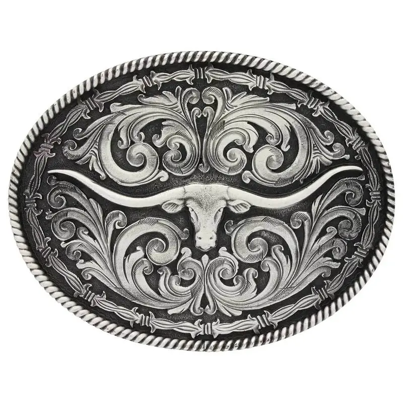 Montana Silversmiths Rope And Barbed Wire Longhorn Classic Impressions Attitude Buckle - A550s 1